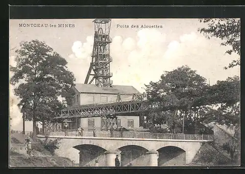 AK Montceau-les-Mines, Puits des Alouettes, Brücke vor dem Kohleschacht