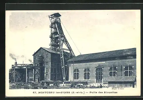 AK Montceau-les-Mines, Puits des Alouettes, Blick auf den Kohleförderturm