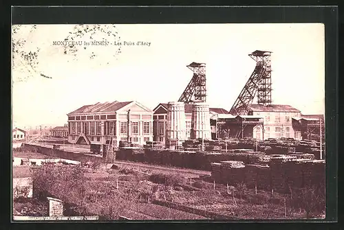 AK Montceau-les-Mines, Les Puits d`ARcy, Blick auf die Fördertürme für Kohle