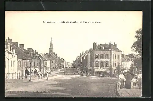 AK Le Creusot, Route de Couches et Rue de la Gare, Blick zum Hotel
