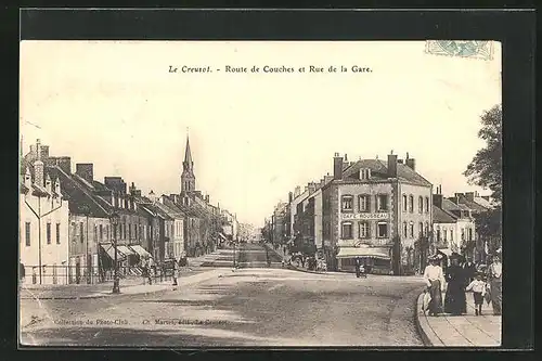 AK Le Creusot, Route de Couches et Rue de la Gare