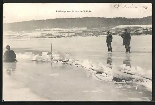 AK Patinage sur le Lac de St-Pont, Männer auf dem gefrorenen See