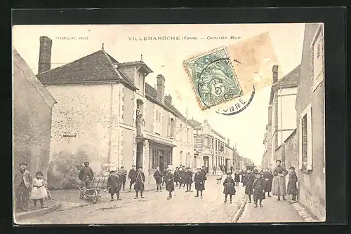 AK Villemanoche, Grande Rue, Kinder auf der Strasse