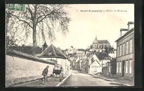 AK Saint-Florentin, Entree du Faubourg, Blick zur Kirche