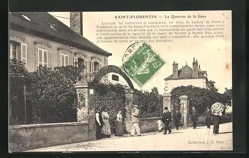 AK Saint-Florentin, Le Quartier de la Gare, Gäste vor dem Bahnhofshotel