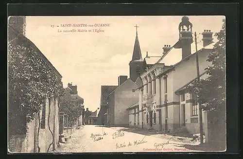 AK Saint-Martin-sur-Ouanne, La nouvelle Mairie et l`Eglise