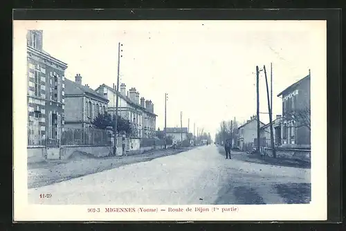AK Migennes, Route de Dijon, Strasse vor den Wohnhäusern