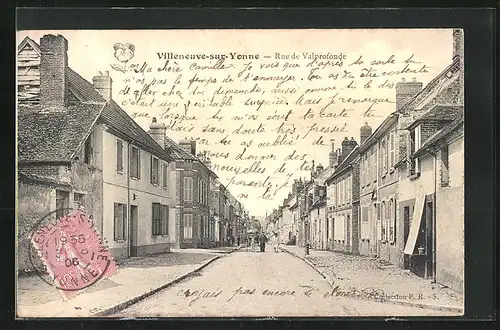 AK Villeneuve-sur-Yonne, Rue de Valprofonde, Strassenszene mit Pferdekarren