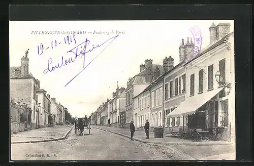 AK Villeneuve-la-Guyard, Faubourg de Paris, Pferdekutsche auf der Strasse