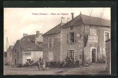 AK Villon, Place de l`Eglise, Männer sitzen vor dem Haus