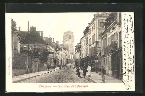AK Tonnerre, Ka Rue de l`Hospital, Blick zum Kirchturm