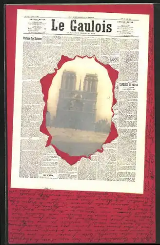 AK Paris, Zeitung Le Gaulois mit Ausschnitt der Kathedrale Notre-Dame