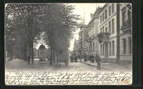 AK Neumünster, Partie Grossflecken, Fuhrwerk an der Litfasssäule