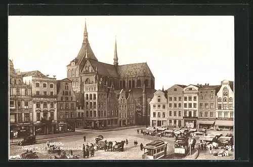 AK Rostock, Neuer Markt mit St. Marienkirche