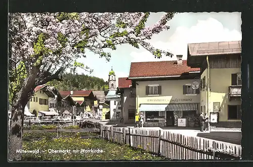 AK Mittenwald, Obermarkt mit Pfarrkirche