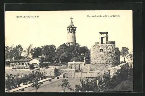 AK Brandenburg a.H., Bismarckwarte und Kriegerdenkmal