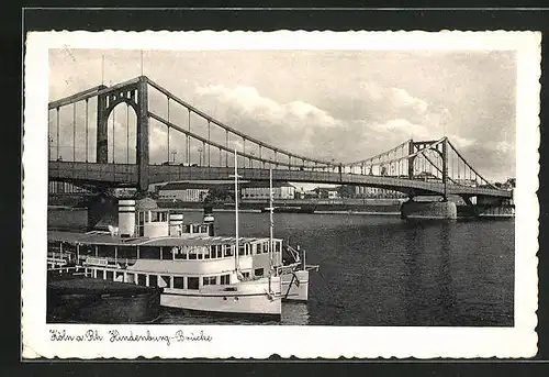 AK Köln am Rhein, Dampfer unter der Hindenburg-Brücke