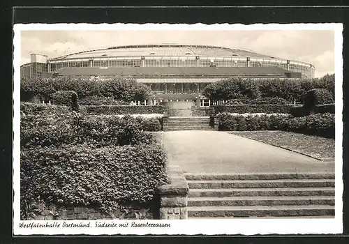 AK Dortmund, Westfalenhalle - Südseite mit Rosenterrassen