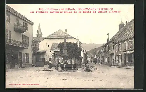 AK Giromagny, La Fontaine commèmorative de la Route du Ballon D`Alsace