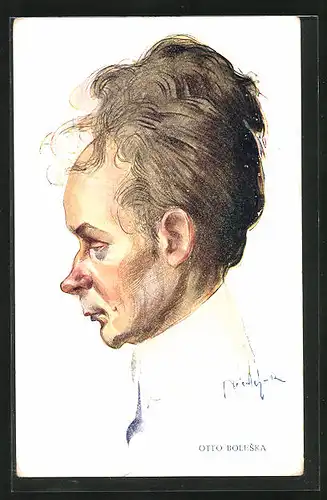 AK Schauspieler Otto Boleska mit steifem Kragen, Seitenportrait