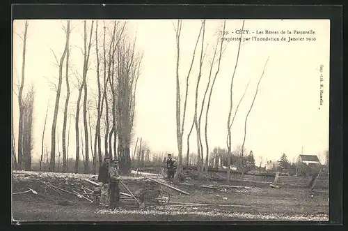 AK Cezy, Les Restes de la Passerelle emportee par l`Inondation de Janvier 1910