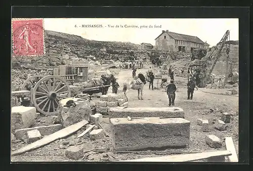 AK Massangis, Vue de la Carriere, prise du fond, Arbeiten im Steinbruch