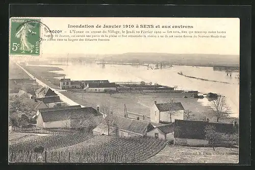 AK Sens, Inondation de Janvier 1910, Blick auf die Siedlung zu Hochwasser