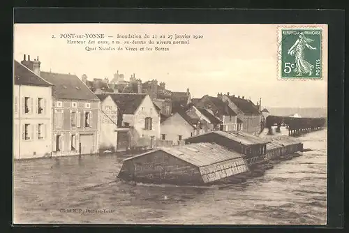 AK Pont-sur-Yonne, Inondation du 21 au 27 Janvier 1910, Hochwasser im Ort