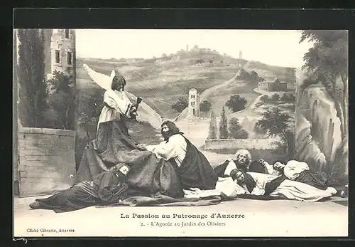 AK Auxerre, La Passion au Patronage, L`Agonie au jardin des Oliviers, Passionsspiele