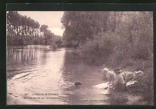 AK Laroche-Migennes, Sur les Bords de l`Armancon, Waschfrauen am Ufer