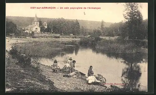 AK Aisy-sur-Armancon, Un coin paysagiste de l`Armancon, Waschfrauen arbeiten am Flussufer
