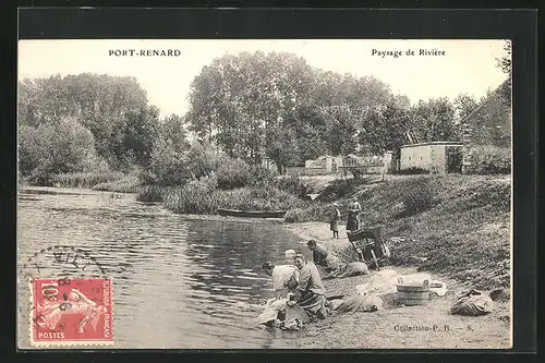 AK Port-Renard, Paysage de Riviere, Frauen waschen Wäsche am Ufer