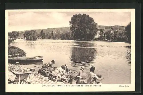 AK Vincelles, Les Laveuses au bord de l`Yonne, Waschfrauen am Ufer