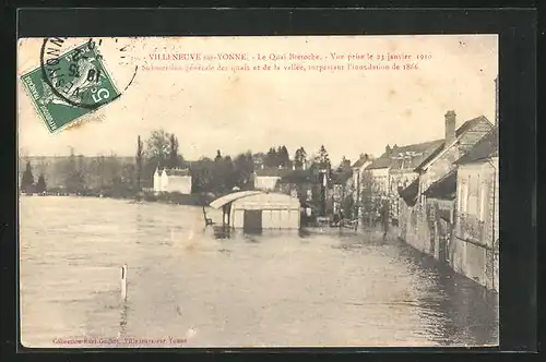 AK Villeneuve-sur-Yonne, Le Quai Bretoche, Vue prise le 23 janvier 1910, Hochwasser