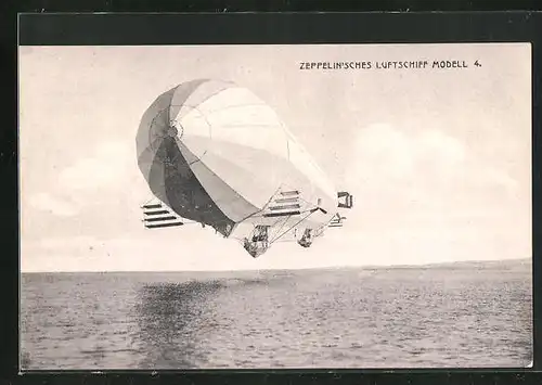 AK Zeppelin`sches Luftschiff Modell 4 über einem See