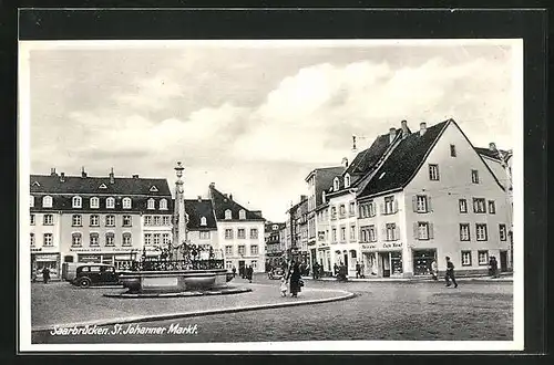 AK Saarbrücken, Brunnen auf dem St. Johanner Markt