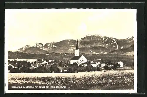 AK Riedering a. Simsee, Blick zur Kirche und auf die Kampenwand