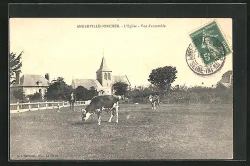 AK Angerville-l`Orcher, L`Èglise-Vue d`ensemble