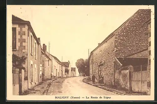 AK Maligny, La Route de Ligny, Strassenpartie