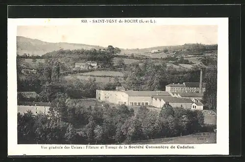 AK Saint-Ygny-de-Roche, Vue gènèrale des Usines : Filature et Tissage de la Societe Cotonnière de Cadolon