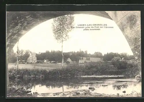 AK Lugny-les-Charolles, Vue Generale prise du Pont sur l`Arconce peche renommee