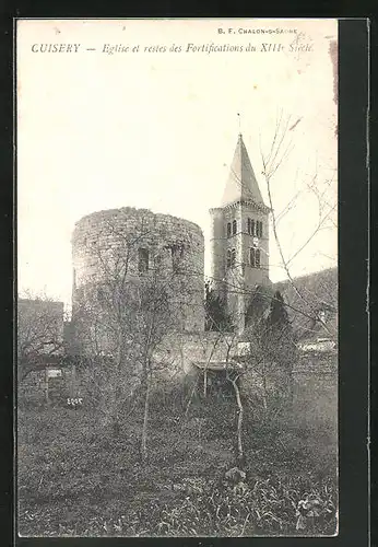 AK Cuisery, Eglise et restes des Fortifications du XIII. siècle