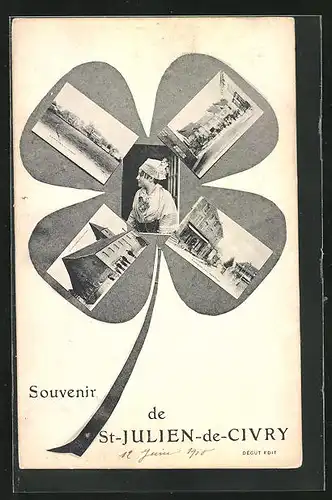 AK Saint-Julien-de-Civry, Fünf Ansichten des Ortes in einem Kleeblatt