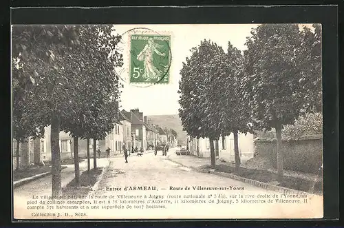 AK Armeau, Route de Villeneuve-sur-Yonne, Strassenpartie