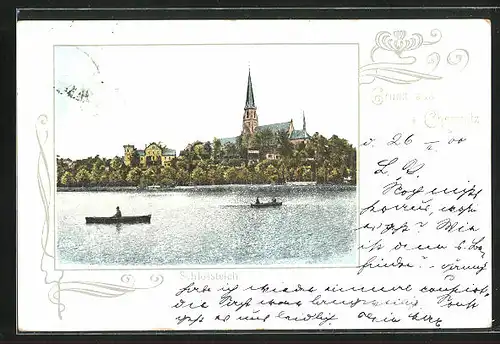 AK Chemnitz, Schlossteich mit Kirchblick