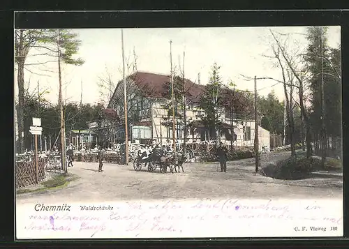 AK Chemnitz, Blick zum Gasthaus Waldschänke