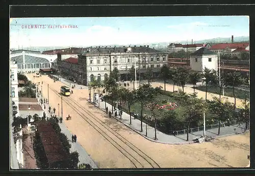 AK Chemnitz, Hauptbahnhof aus der Vogelschau