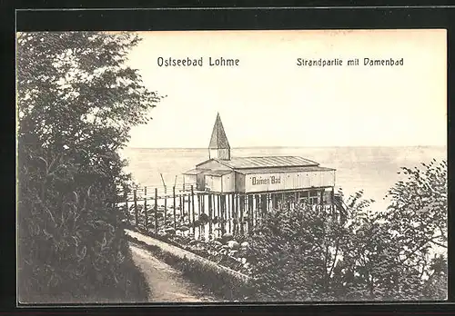 AK Ostseebad Lohme, Strandpartie mit Damenbad