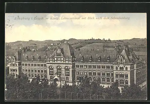 AK Annaberg (Erzgeb.), Königl. Lehrerseminar mit Blick nach dem Schreckenberg