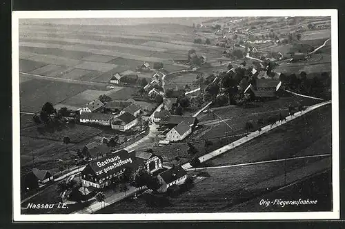 AK Nassau i. E., Ortsansicht mit Gasthaus Zur guten Hoffnung vom Flugzeug aus